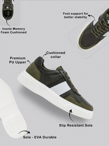 Men's Olive Colourblock Casual Sneakers