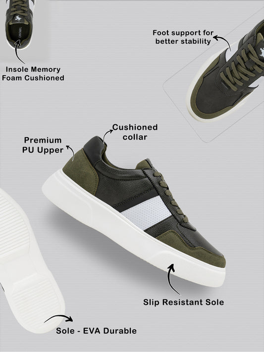 Men's Olive Colourblock Casual Sneakers