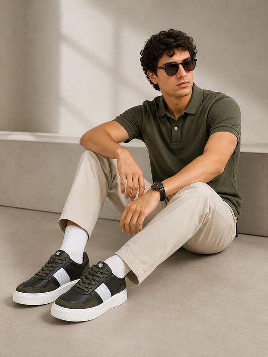 Men's Olive Colourblock Casual Sneakers
