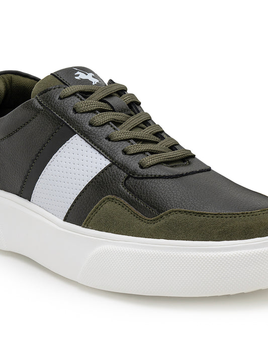Men's Olive Colourblock Casual Sneakers