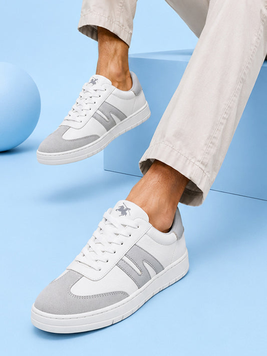 Men's White & Grey Colourblock Casual Sneakers