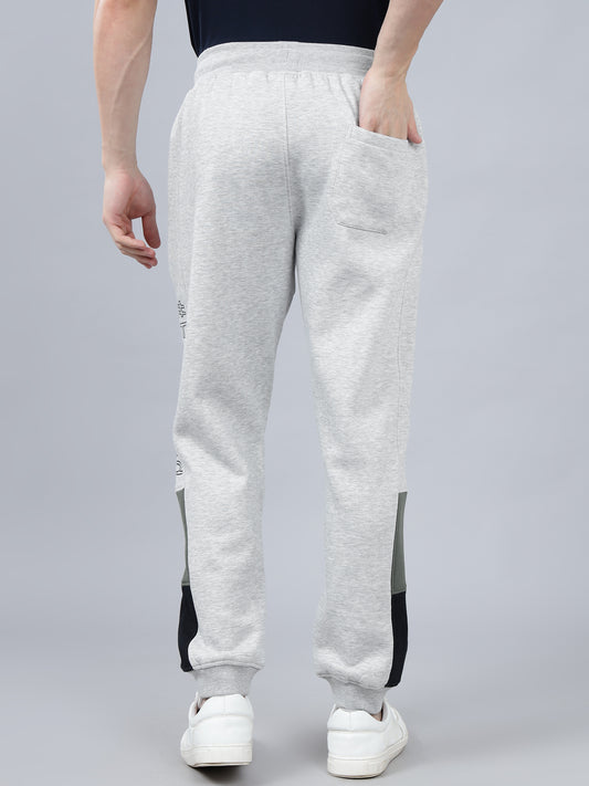 Men's Grey Melange Printed Winter Track Pant