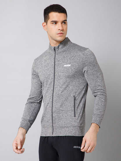 Solid Full Sleeves Mock Collar Regular Fit Full Zipper Front Men Grey Active Wear Jacket