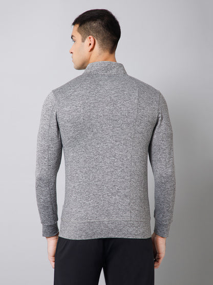 Solid Full Sleeves Mock Collar Regular Fit Full Zipper Front Men Grey Active Wear Jacket