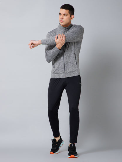 Solid Full Sleeves Mock Collar Regular Fit Full Zipper Front Men Grey Active Wear Jacket