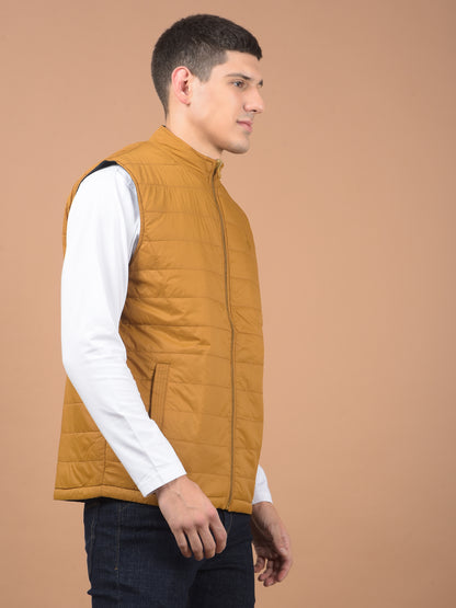 Men's Mustard Solid Mock Collar Reversible Jacket