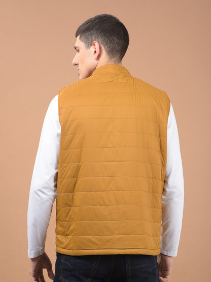 Men's Mustard Solid Mock Collar Reversible Jacket