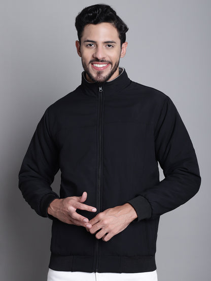 Solid Black Full Sleeves Mock Collar Regular Fit Reversible Casual Jacket for Men