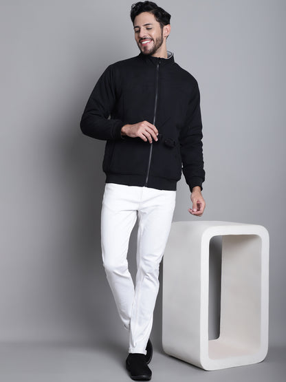 Solid Black Full Sleeves Mock Collar Regular Fit Reversible Casual Jacket for Men