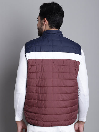 Cantabil Colorblocked Wine Sleeveless Mock Collar Regular Fit Mens Reversible Casual Jacket (7170639069323)