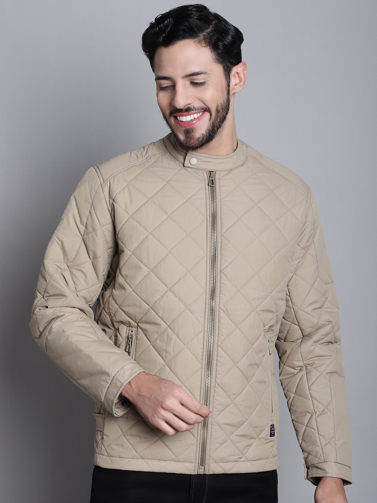 Cantabil Solid Beige Full Sleeves Mock Collar Regular Fit Mens Casual Jacket (7170643656843)