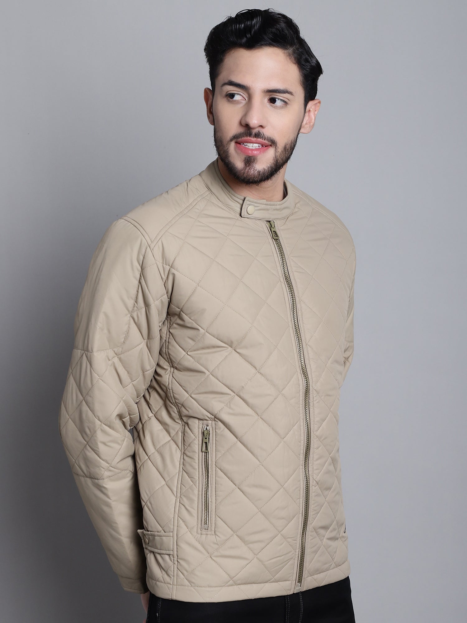 Cantabil Solid Beige Full Sleeves Mock Collar Regular Fit Mens Casual Jacket (7170643656843)