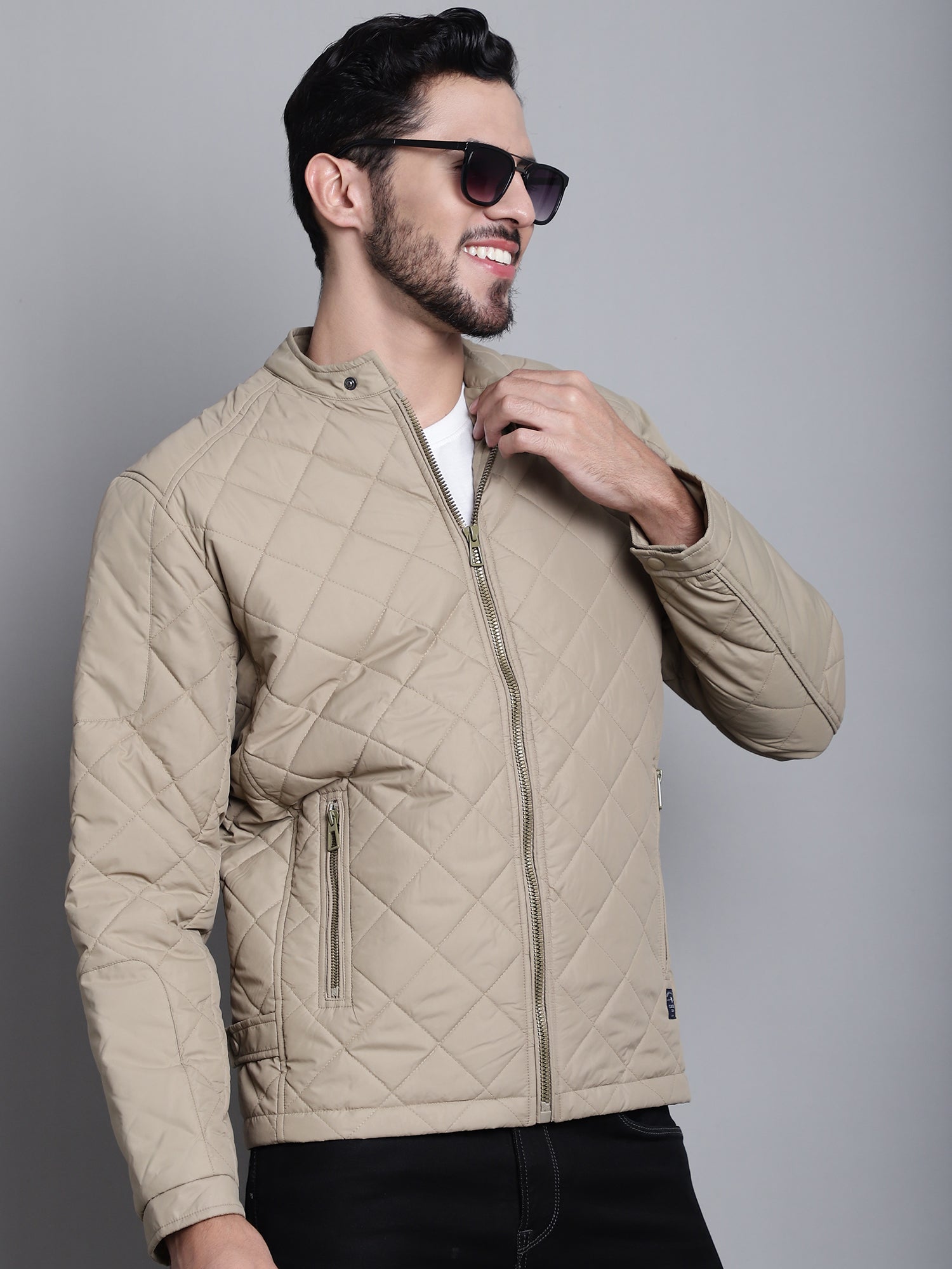 Cantabil Solid Beige Full Sleeves Mock Collar Regular Fit Mens Casual Jacket (7170643656843)