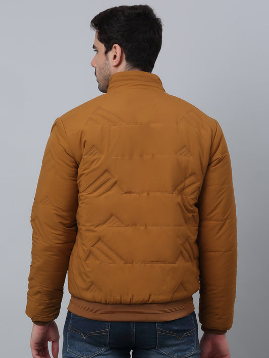 Solid Full Sleeves Band Collar Regular Fit Mustard Casual Jacket for Men