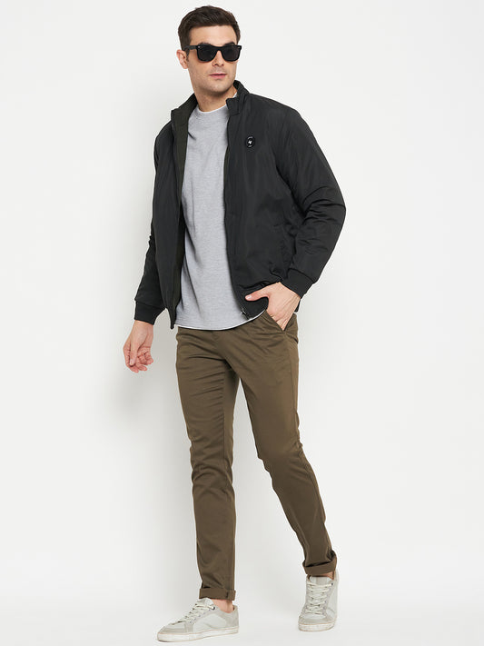 Solid Black Full Sleeves Mock Collar Regular Fit Reversible Casual Jacket for Men