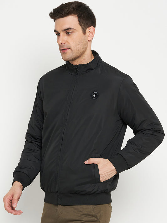 Solid Black Full Sleeves Mock Collar Regular Fit Reversible Casual Jacket for Men