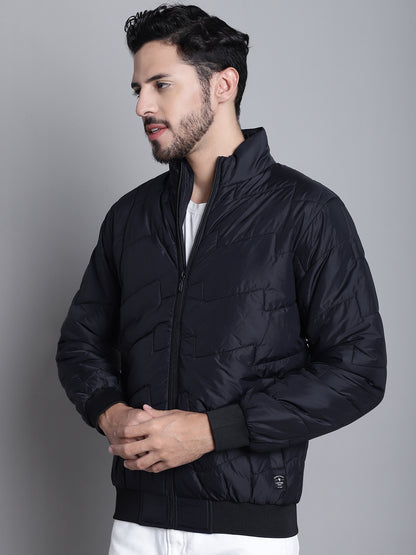 Solid Black Full Sleeves Mock Collar Regular Fit Casual Jacket for Men