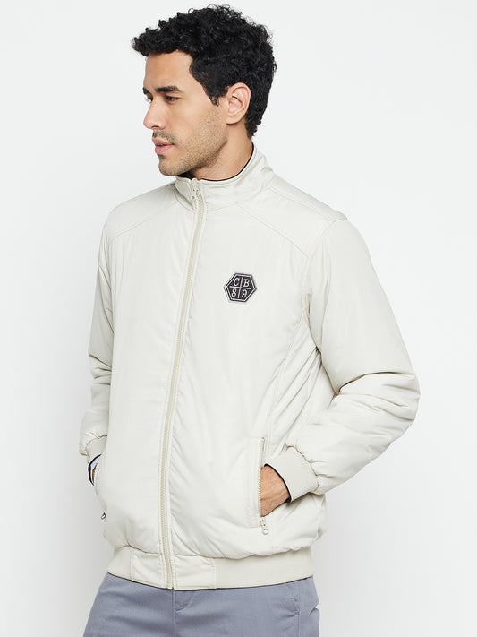 Solid Grey Full Sleeves Mock Collar Regular Fit Reversible Casual Jacket for Men