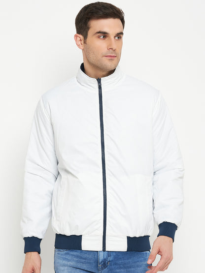 Solid Blue and White Full Sleeves Mock Collar Regular Fit Reversible Casual Jacket for Men