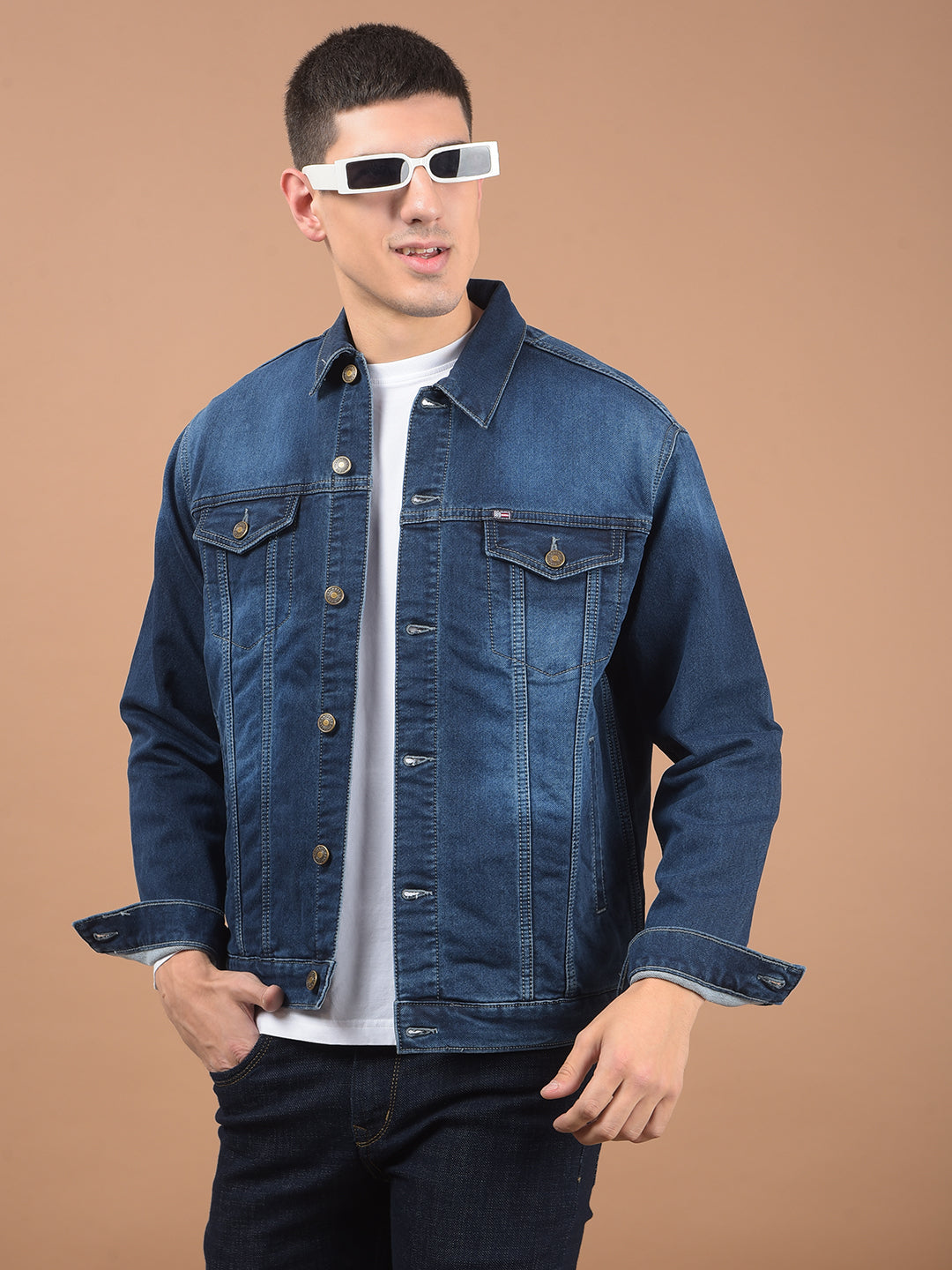 Men's Carbon Spread Collar Denim Jacket - Main Image