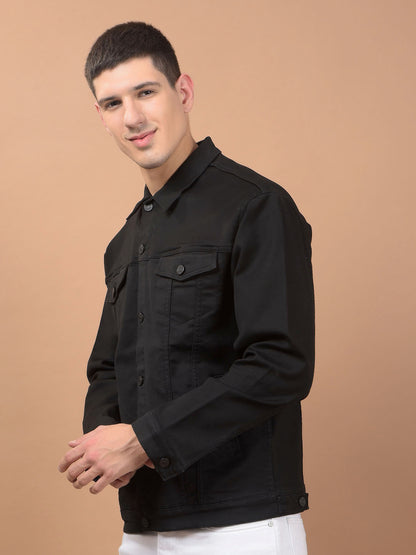 Men's Black Spread Collar Denim Jacket