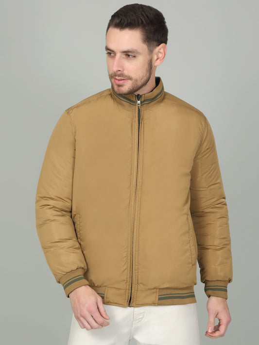 Men's Olive Solid Mock Neck Reversible Jacket