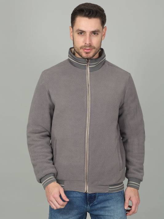 Men's Beige Solid Mock Neck Reversible Jacket