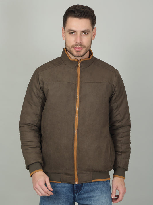 Men's Olive Solid Mock Neck Reversible Jacket