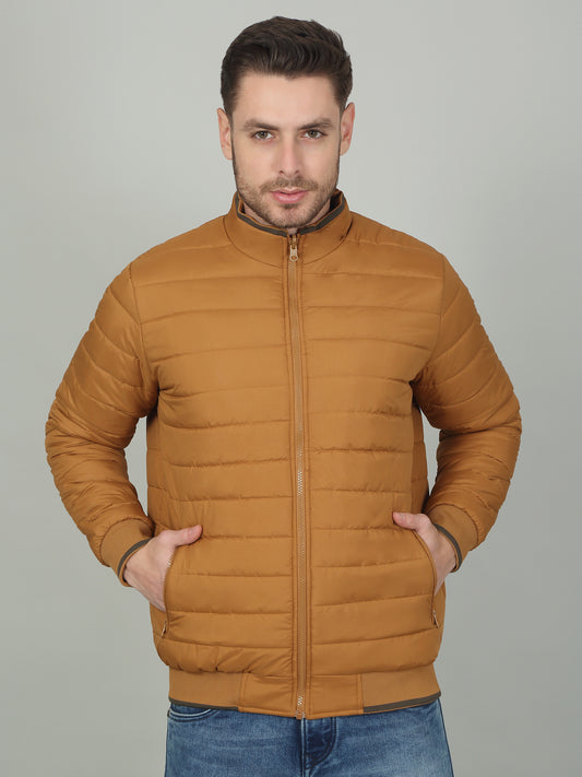 Men's Olive Solid Mock Neck Reversible Jacket