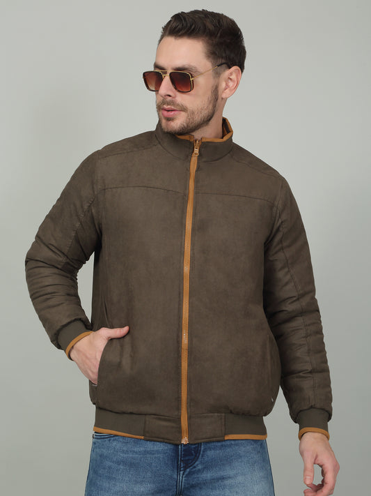 Men's Olive Solid Mock Neck Reversible Jacket