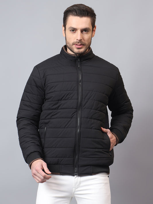 Men's Tan Solid Mock Neck Reversible Winter Jacket