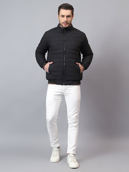 Men's Tan Solid Mock Neck Reversible Winter Jacket