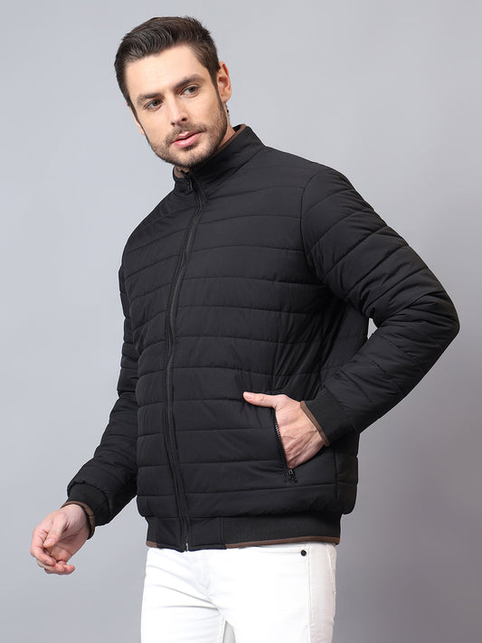 Men's Tan Solid Mock Neck Reversible Winter Jacket
