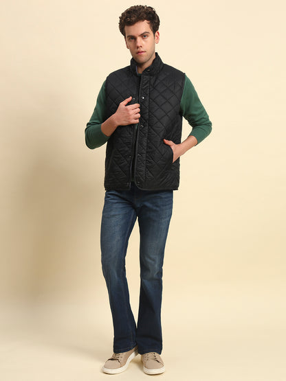 Jacket for Men | Premium Casual Jacket Smart Fit Mock Neck Nylon Fabric Solid Pattern