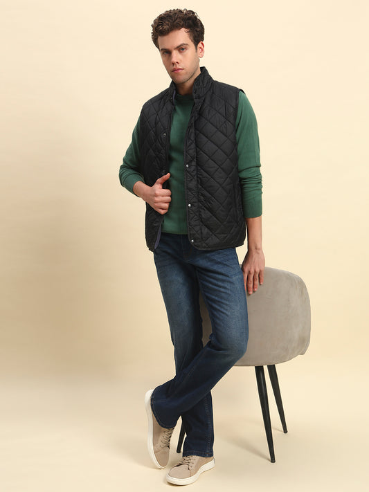 Jacket for Men | Premium Casual Jacket Smart Fit Mock Neck Nylon Fabric Solid Pattern