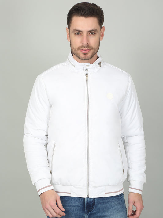 Men's Solid White Mock Neck Reversible Jacket