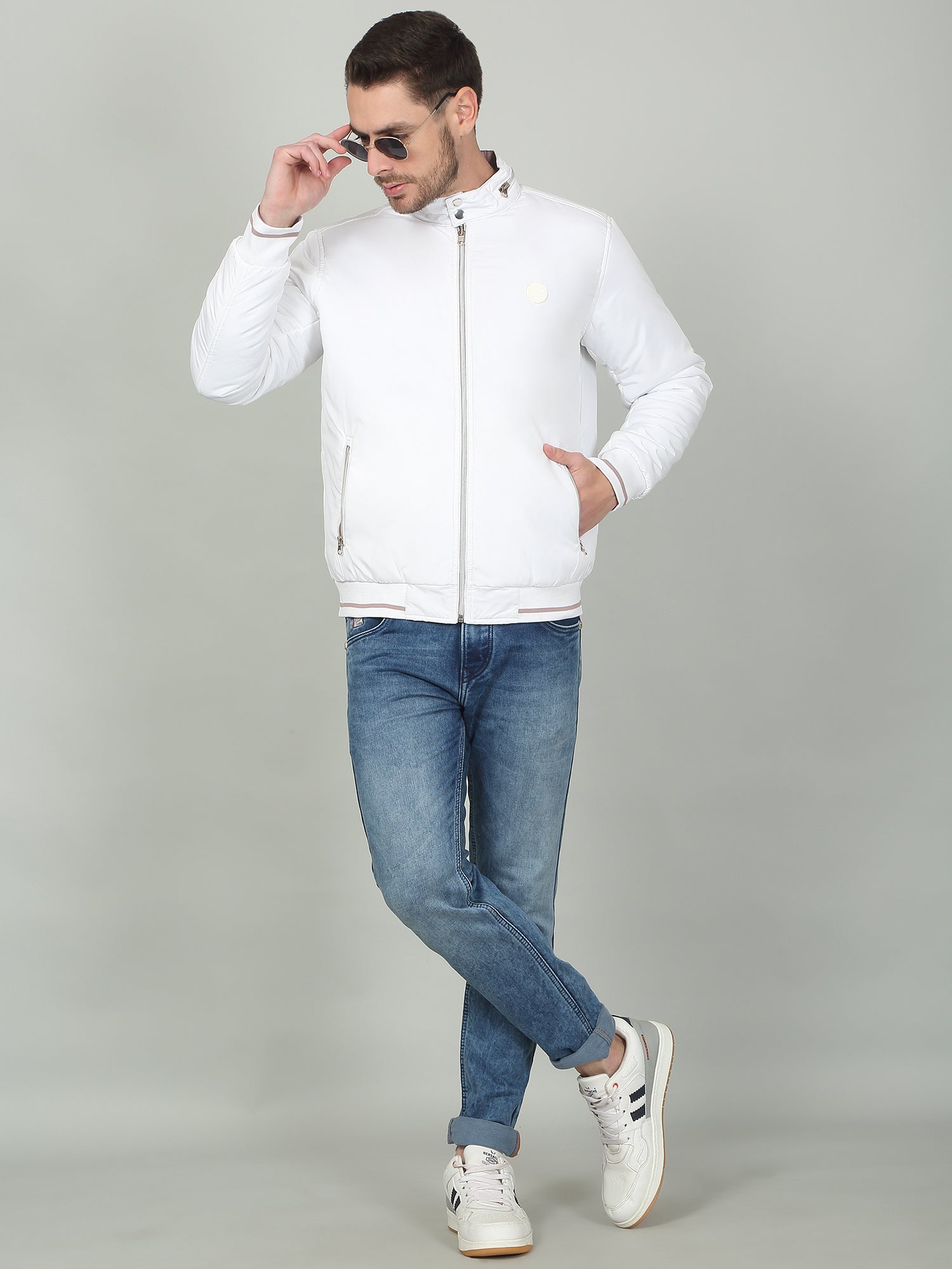 Men's Solid White Mock Neck Reversible Jacket – Cantabil