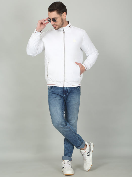 Men's Solid White Mock Neck Reversible Jacket