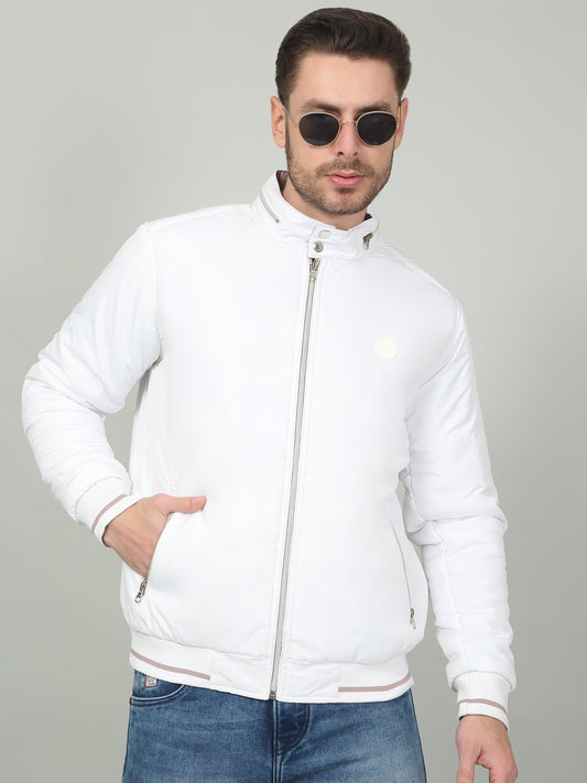 Men's Solid White Mock Neck Reversible Jacket