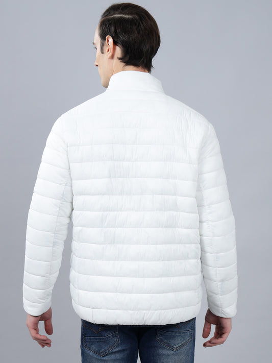 Men's Navy Blue Solid Mock Neck Reversible Winter Jacket