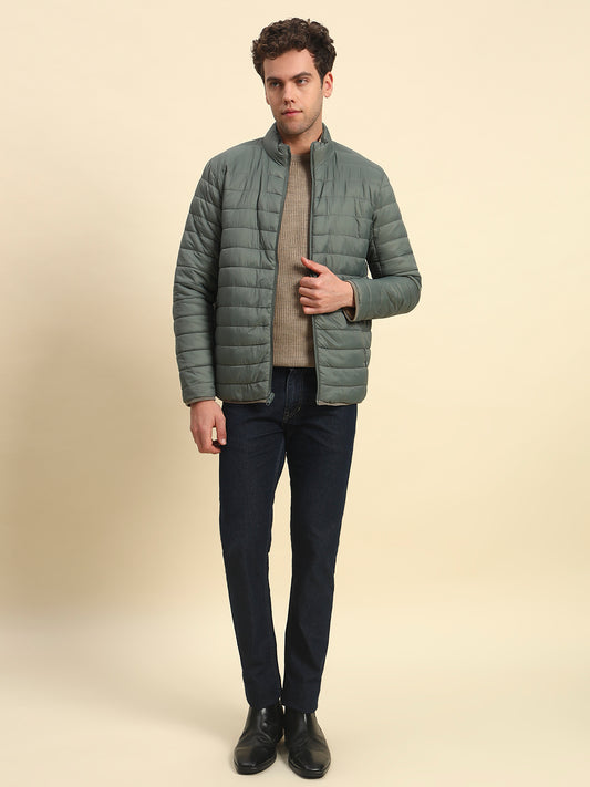 Reversible Jacket for Men | Premium Casual Jacket Smart Fit Mock Neck Nylon Fabric Solid Pattern