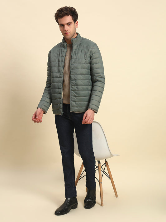 Reversible Jacket for Men | Premium Casual Jacket Smart Fit Mock Neck Nylon Fabric Solid Pattern