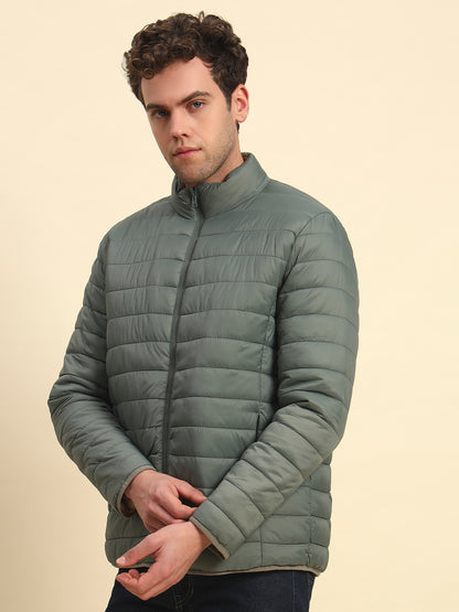 Reversible Jacket for Men | Premium Casual Jacket Smart Fit Mock Neck Nylon Fabric Solid Pattern