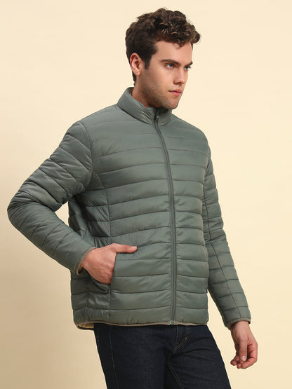 Reversible Jacket for Men | Premium Casual Jacket Smart Fit Mock Neck Nylon Fabric Solid Pattern