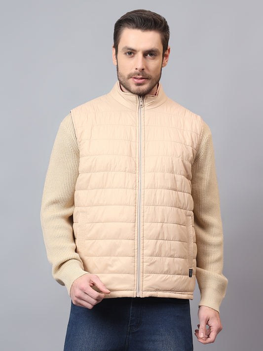 Men's Maroon Solid Mock Neck Winter Jacket