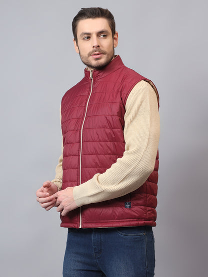 Men's Maroon Solid Mock Neck Winter Jacket