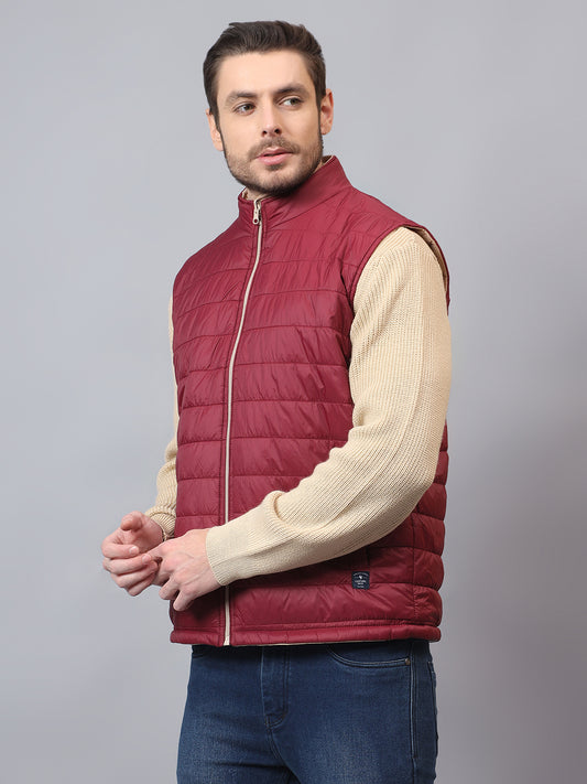 Men's Maroon Solid Mock Neck Winter Jacket