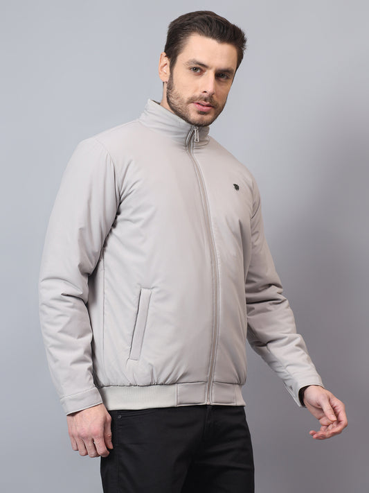 Men's Grey Solid Mock Neck Winter Jacket
