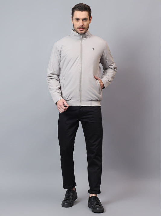 Men's Grey Solid Mock Neck Winter Jacket