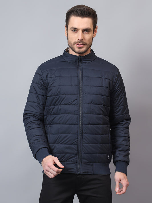 Men's Beige Solid Mock Neck Winter Reversible Jacket